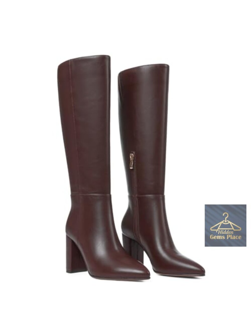 Women's Knee High Boots Pointed Toe Chunky Heel PU Leather
